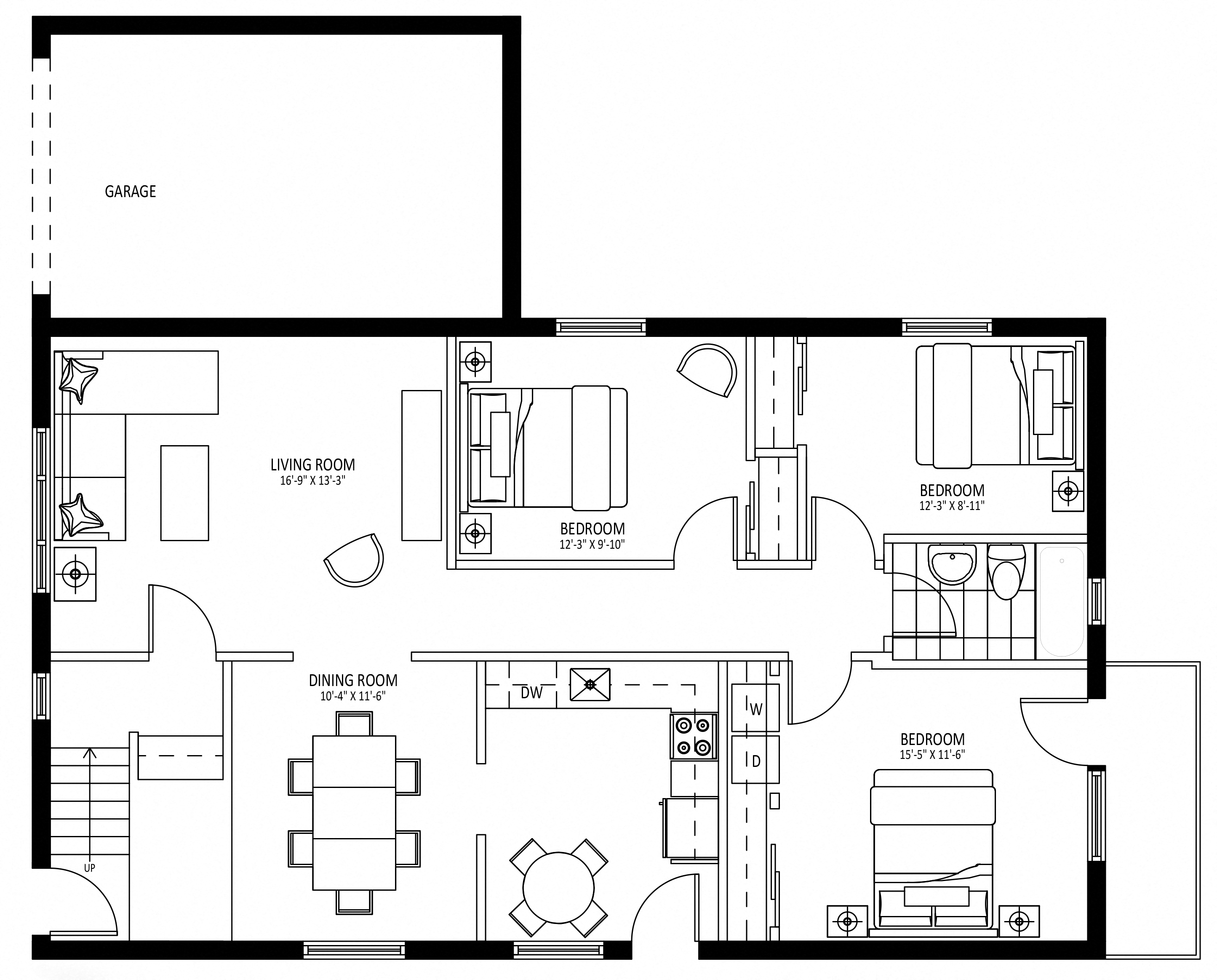 Floor plan for 3 beds, 1 bath